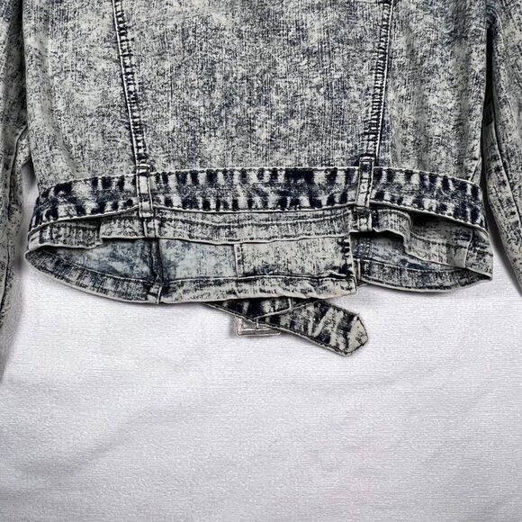 Acid Washed Cropped Jacket Denim SZ 12 Designed by Cosmic‎ Belted Punk 80's - Picture 10 of 16
